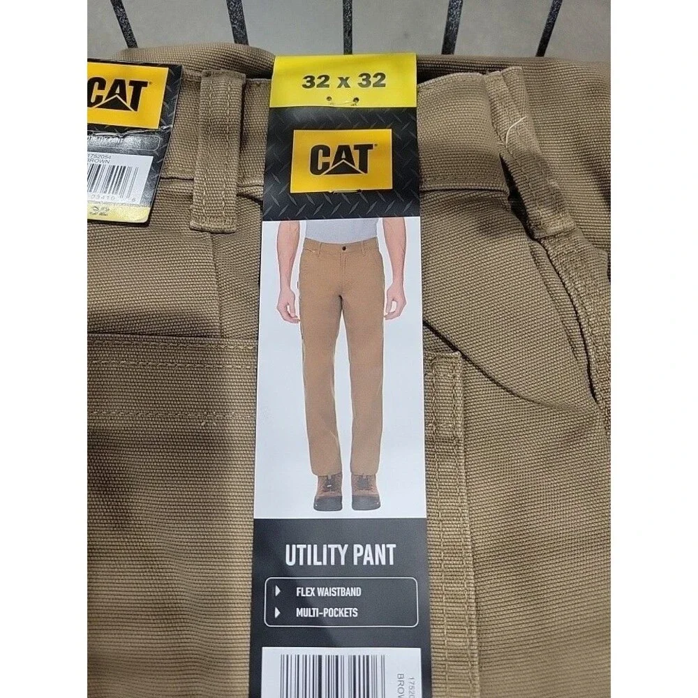 CAT Men's Flex Waistband Utility Pants BROWN/TAN Cargo 32x32 Stretch Cotton NEW